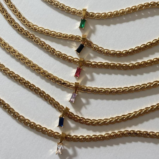 Vintage färgglada zirkon 18k guldpläterade vakuumhalsband