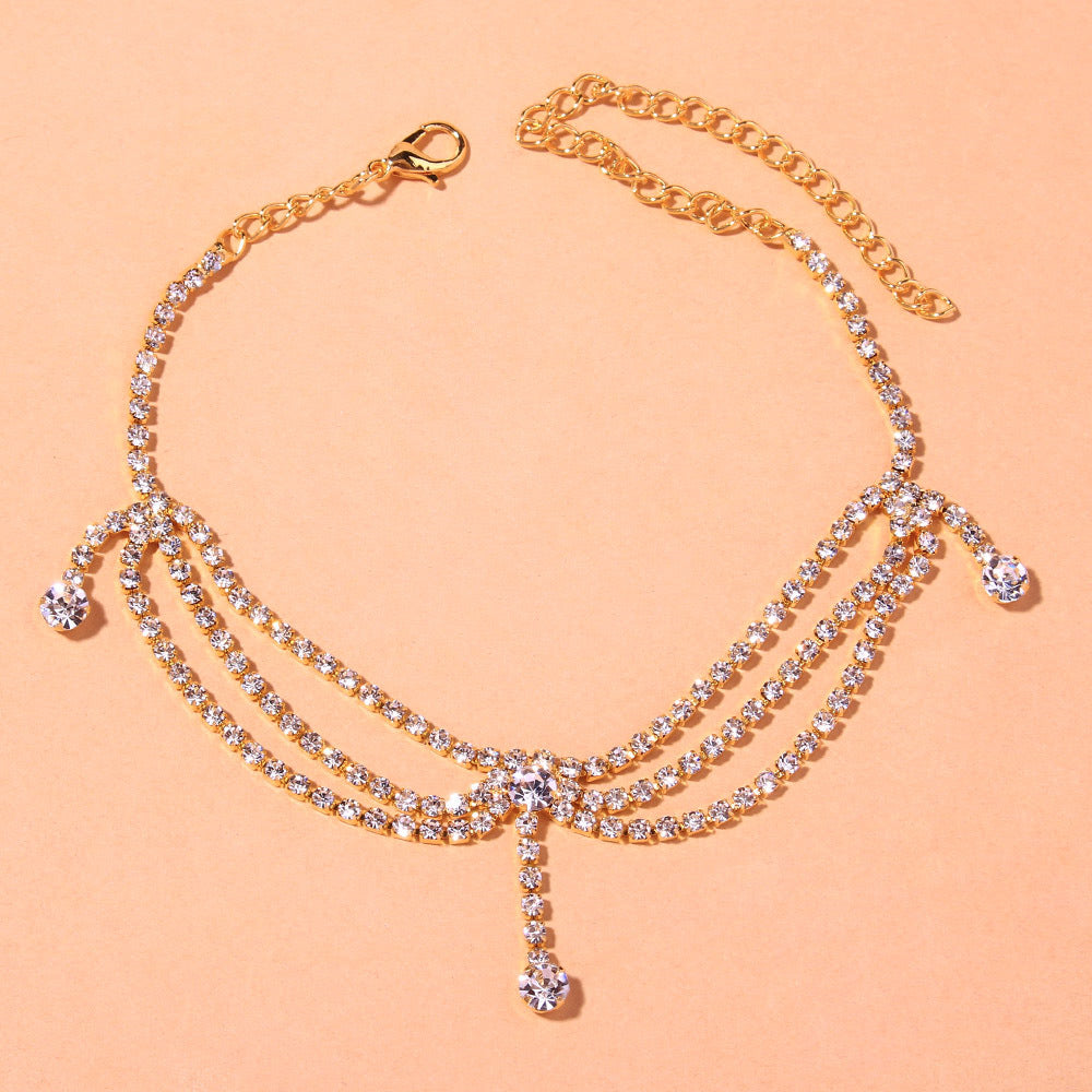 Utsökt glänsande Rhinestone Multi-layer Anklet