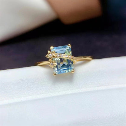 Luxurious Natural Sky Blue Topaz 925 Silver Ring