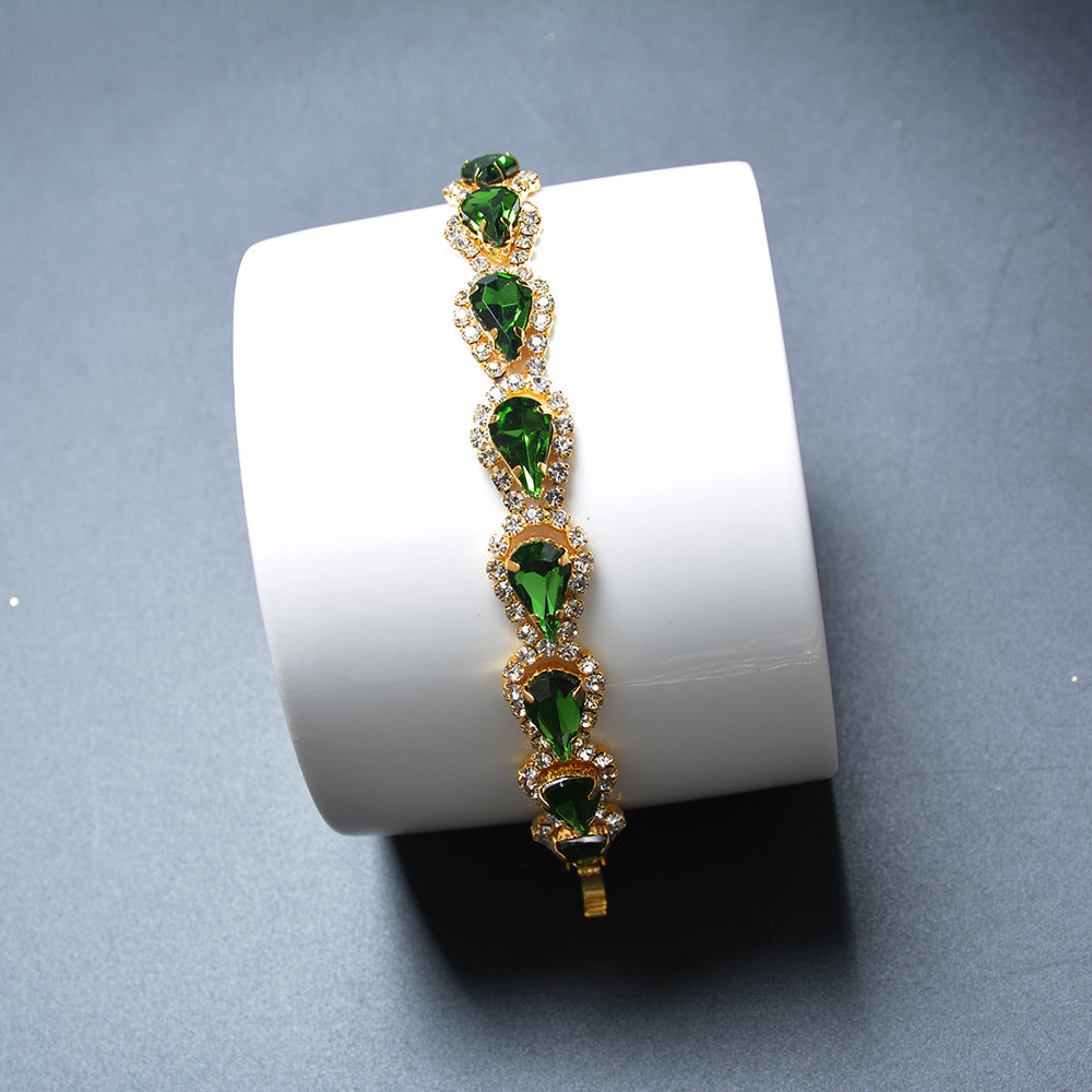 Hand-Crafted Crystal Gold Shiny Full Rhinestone Bracelet