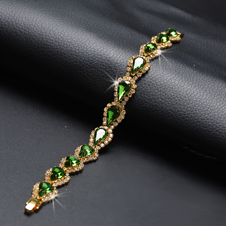 Hand-Crafted Crystal Gold Shiny Full Rhinestone Bracelet