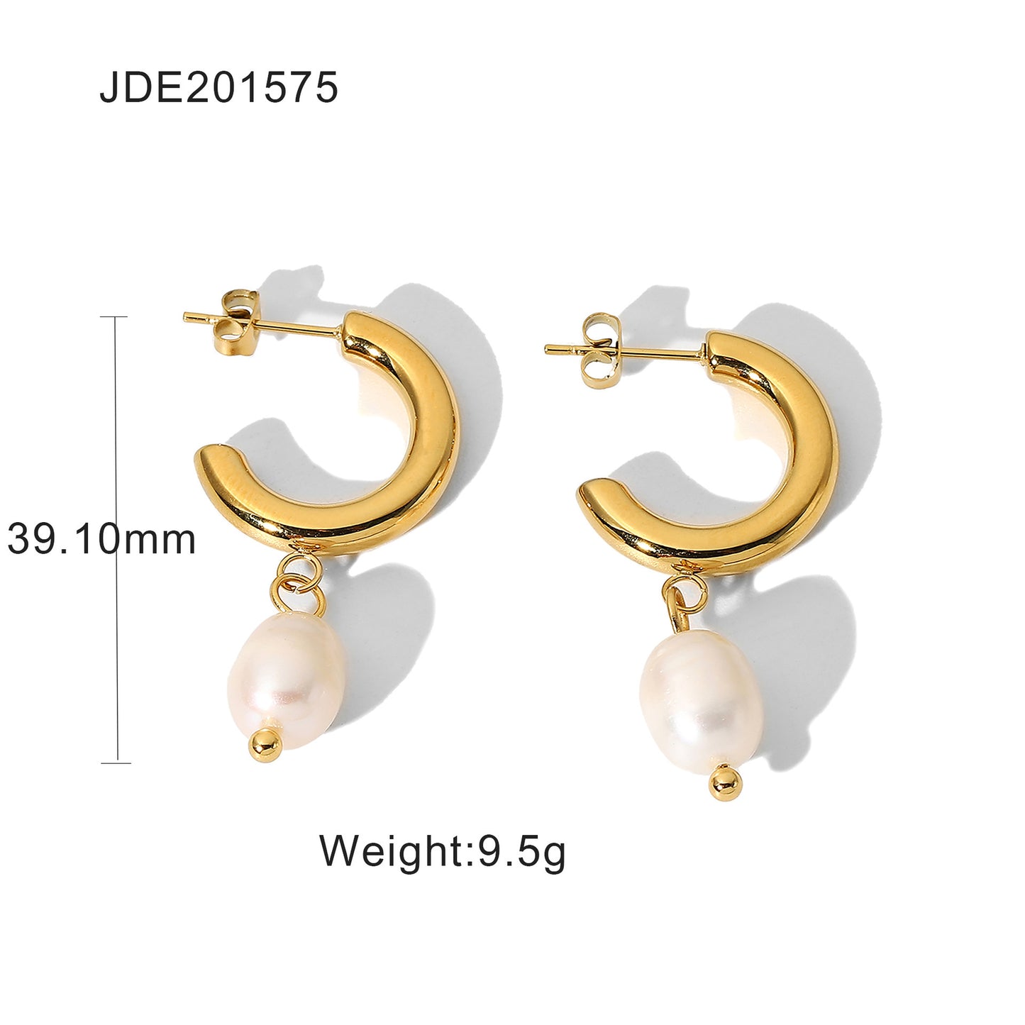 Elegant Pearl 18K Gold-Plated Stainless Steel Earrings