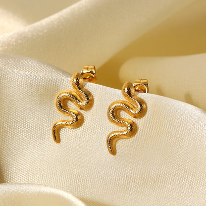 Unique 18K Gold Plated Stainless Steel Snake Stud Earrings