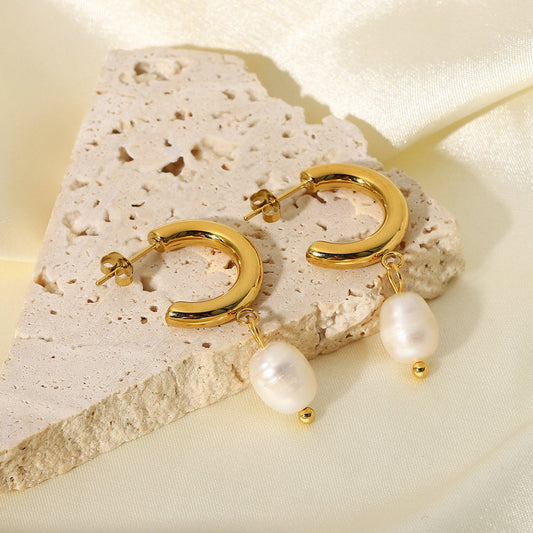 Elegant Pearl 18K Gold-Plated Stainless Steel Earrings