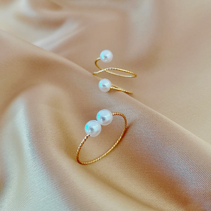 Elegant & Simple Style Open-end Pearl Adjustable Ring