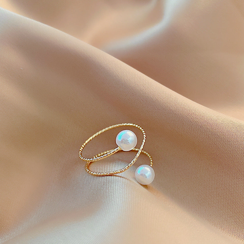 Elegant & Simple Style Open-end Pearl Adjustable Ring