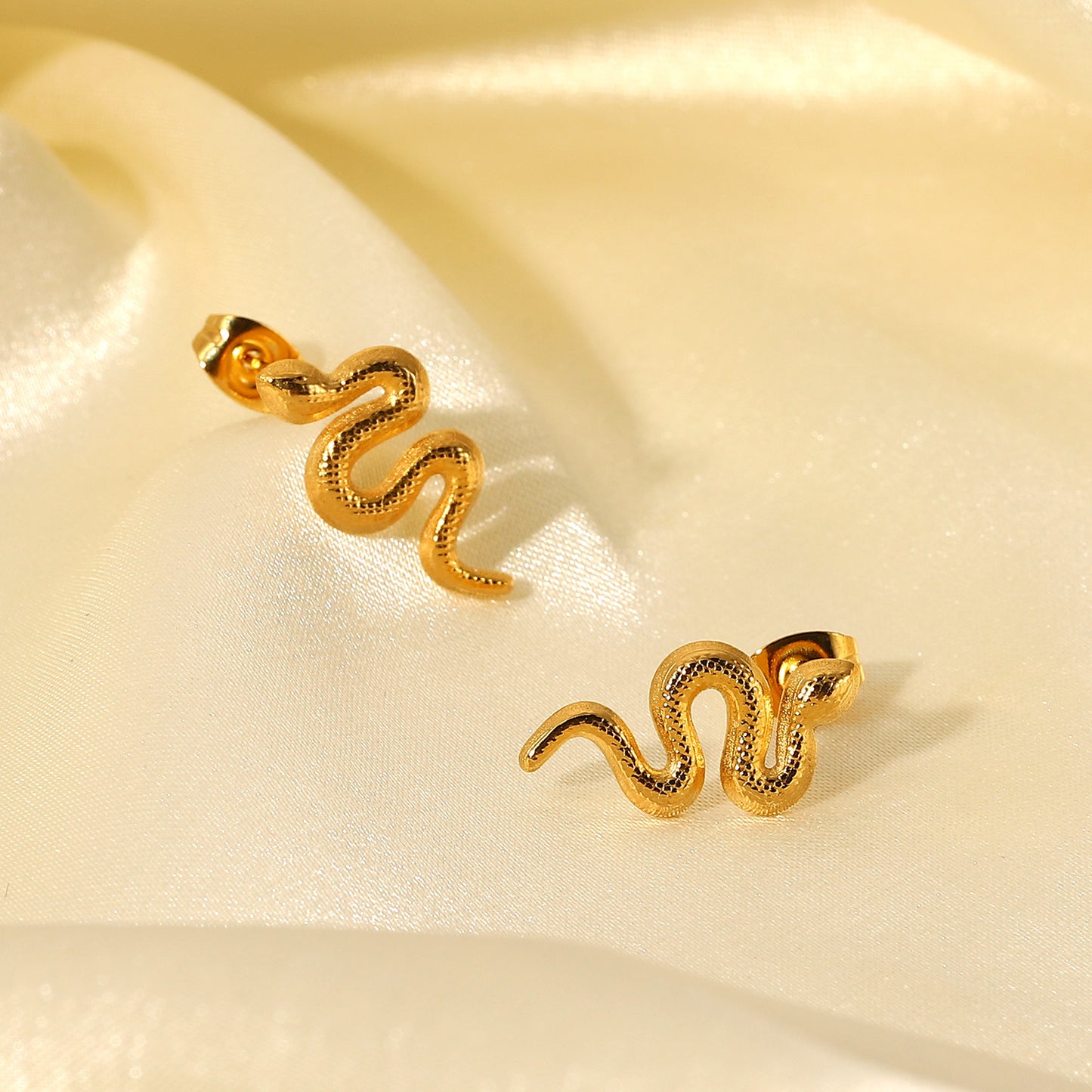 Unique 18K Gold Plated Stainless Steel Snake Stud Earrings