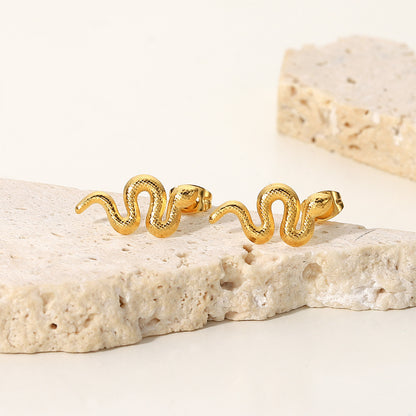 Unique 18K Gold Plated Stainless Steel Snake Stud Earrings