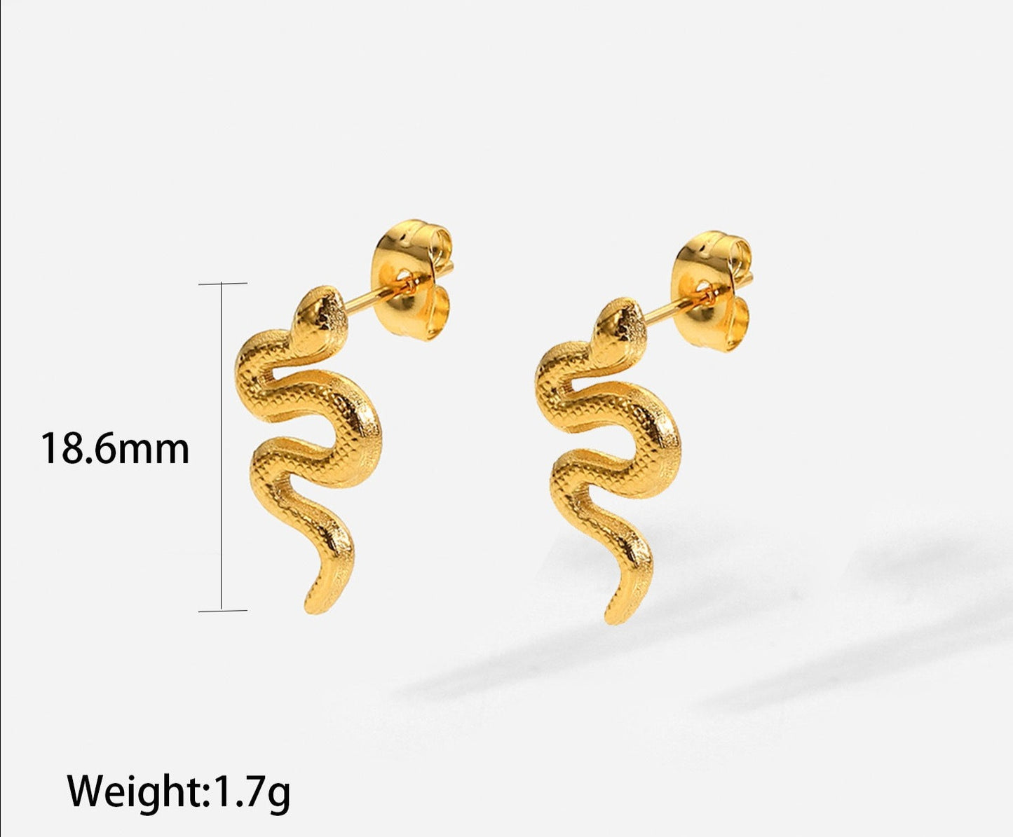 Unique 18K Gold Plated Stainless Steel Snake Stud Earrings