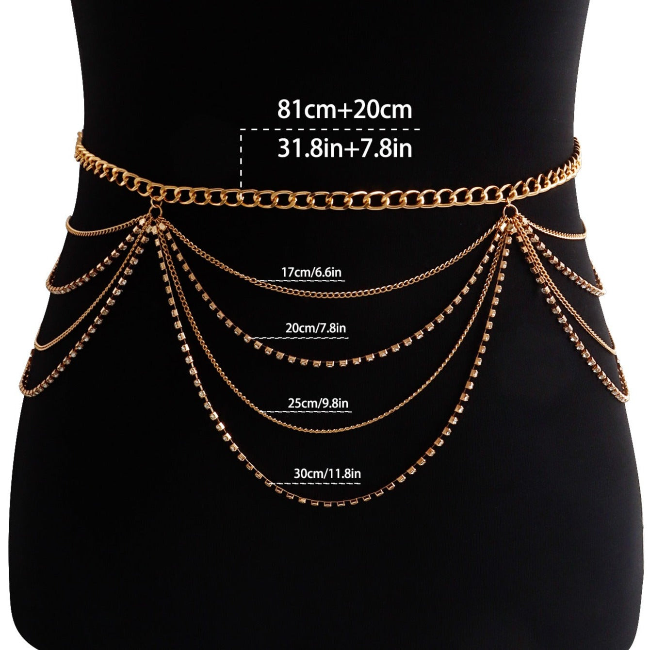 Trendy Hot Girl 18K Gold-Plated Rhinestone Waist Chain