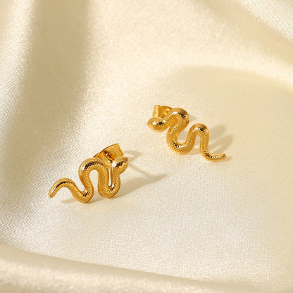 Unique 18K Gold Plated Stainless Steel Snake Stud Earrings