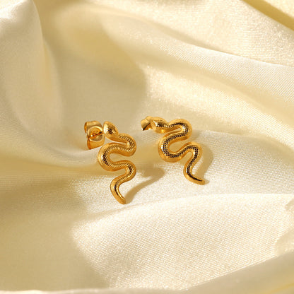 Unique 18K Gold Plated Stainless Steel Snake Stud Earrings