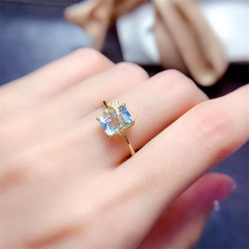 Luxurious Natural Sky Blue Topaz 925 Silver Ring