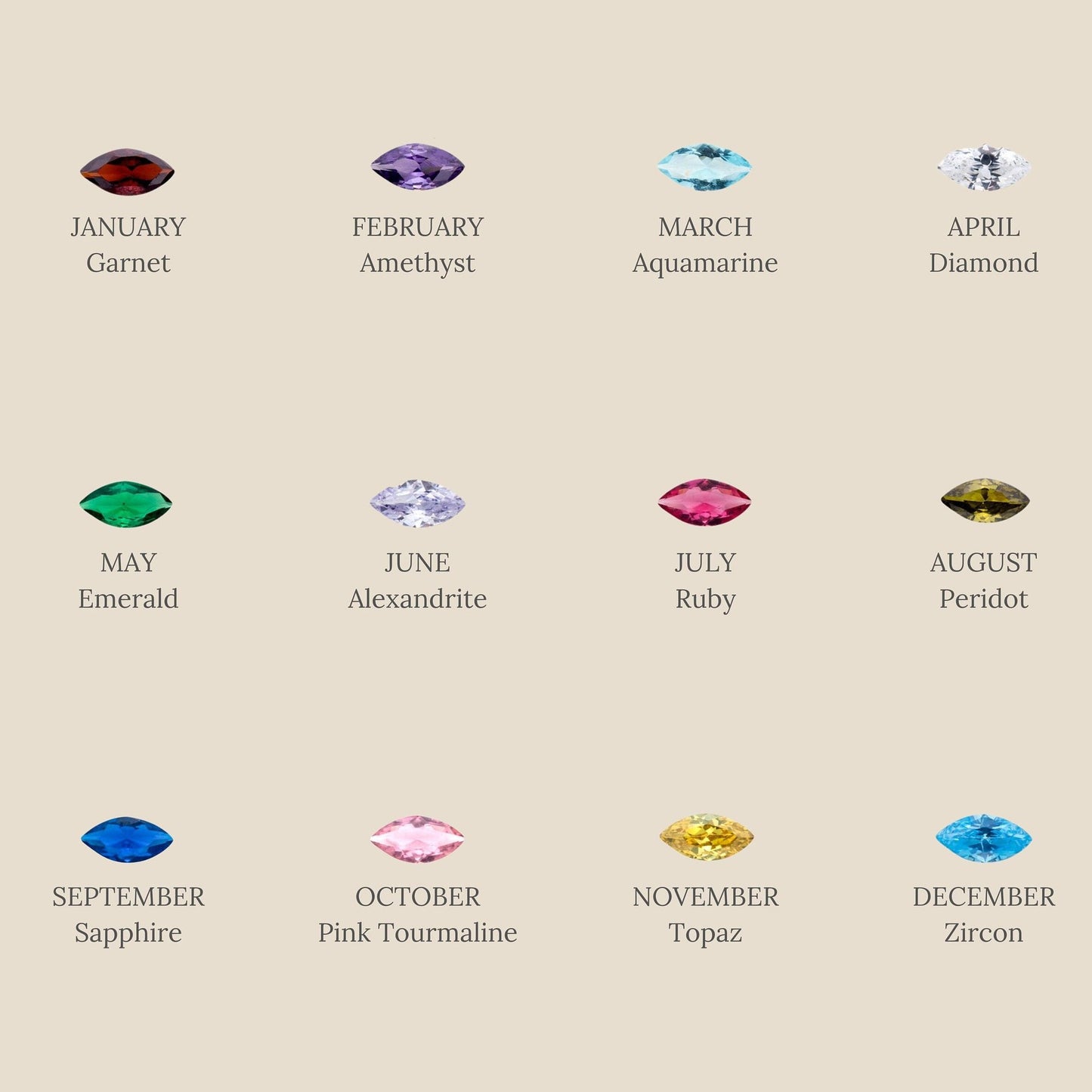 12 Natural Birthstones On 18K Gold-Plated Necklace