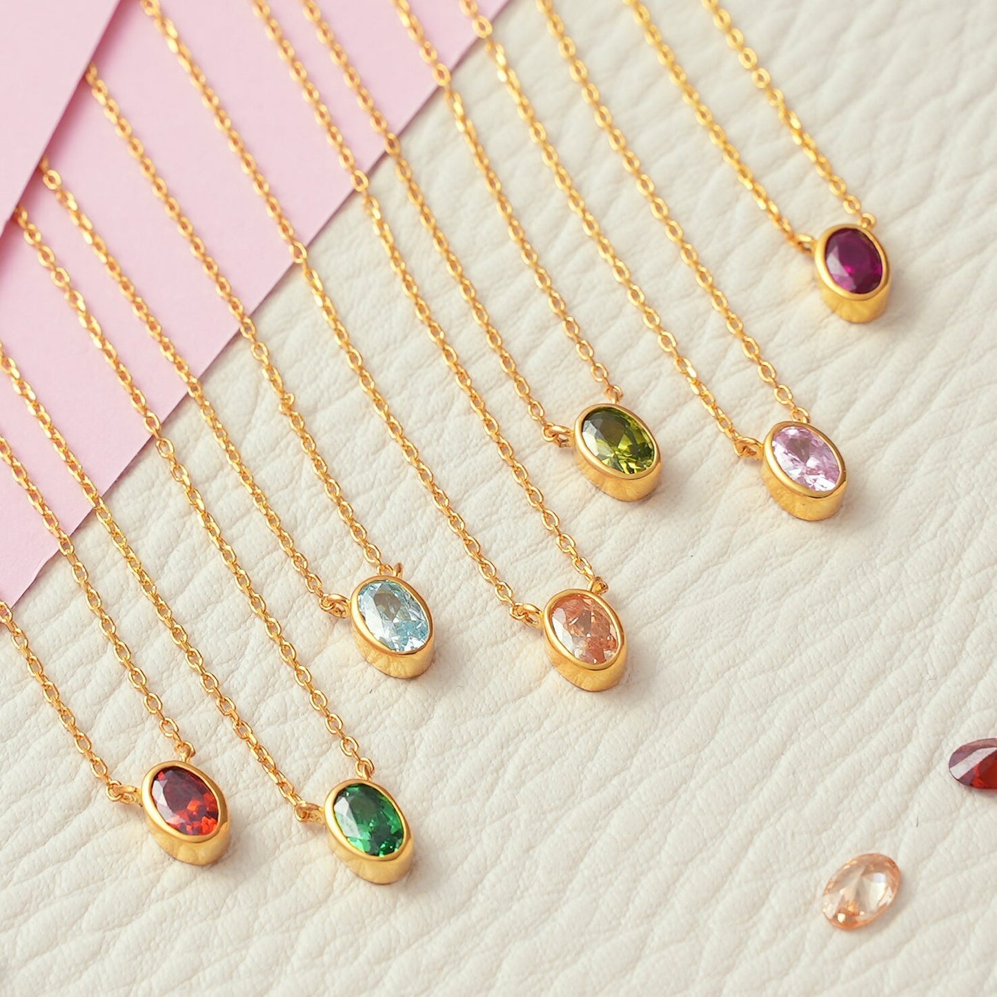 12 Natural Birthstones On 18K Gold-Plated Necklace