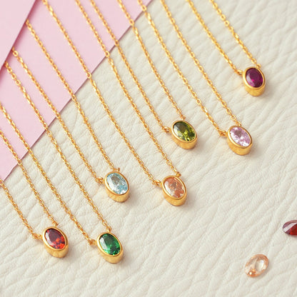 12 Natural Birthstones On 18K Gold-Plated Necklace