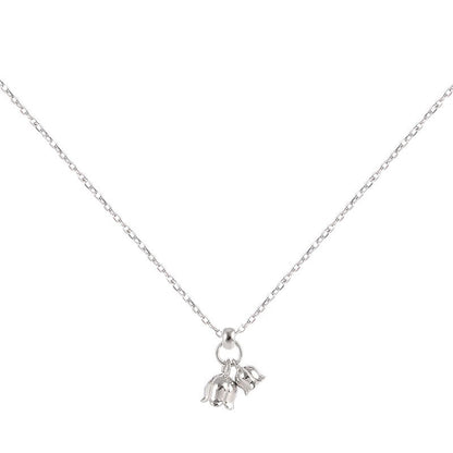 Charming Dual Tulip Flower-Shaped S925 Silver Necklace