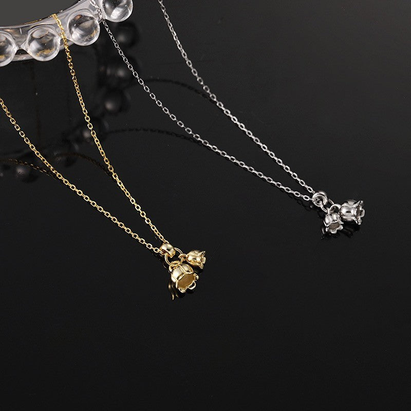 Charming Dual Tulip Flower-Shaped S925 Silver Necklace