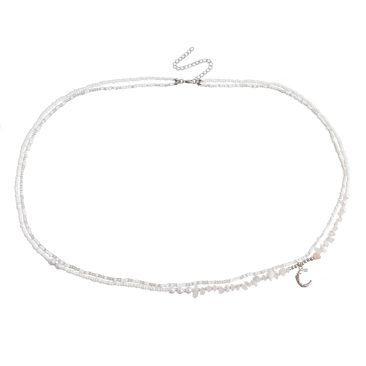 Bohemian White Bead Hand-woven Crescent Moon Waist Chain