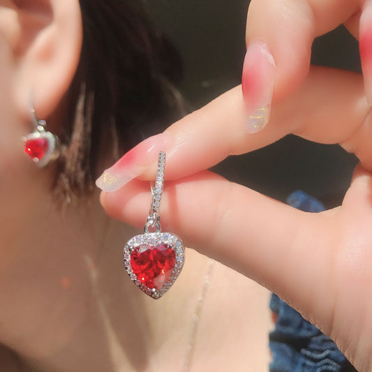 Elegant Red Zircon 925S Silver Earrings