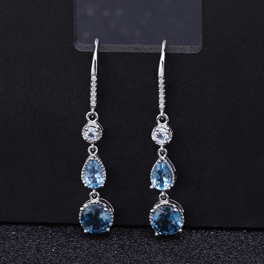 Elegant Hand Made Natural Gemstone Earrings S925 Silver