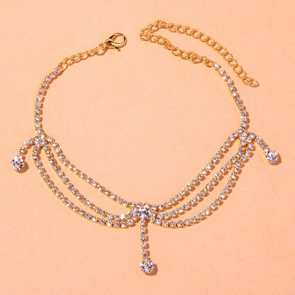 Exquisite Shiny Rhinestone Multi-layer Anklet