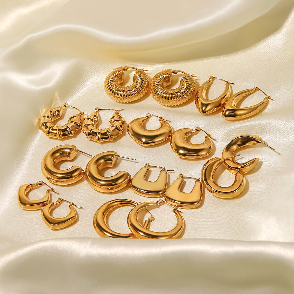 High-Class 18K Golden Plated Titanium Hollow Earrings