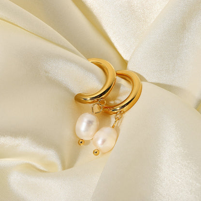 Elegant Pearl 18K Gold-Plated Stainless Steel Earrings