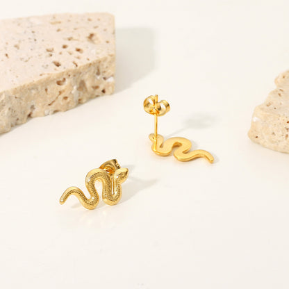 Unique 18K Gold Plated Stainless Steel Snake Stud Earrings